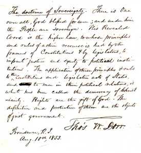 Thomas Dorr's handwritten "Doctrine of Sovereignty."