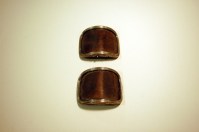 A pair of leather and silver shoe buckles belonging to John Hancock, late 18th century. Made in London by William Eleys. Courtesy, Bostonian Society